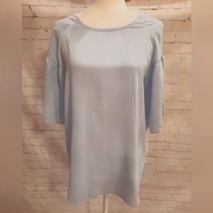Arianna Raglan Ruffle Sleeve Blouse - Beautiful Powder Blue - Woman's Size L/XL